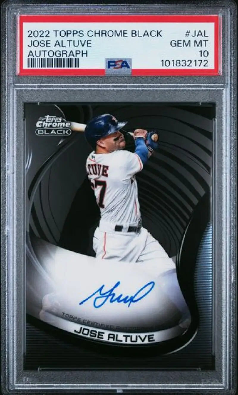 Graded Jose Altuve Autographed Baseball Card from 2022 Topps Chrome Black PSA 10 GEM MINT