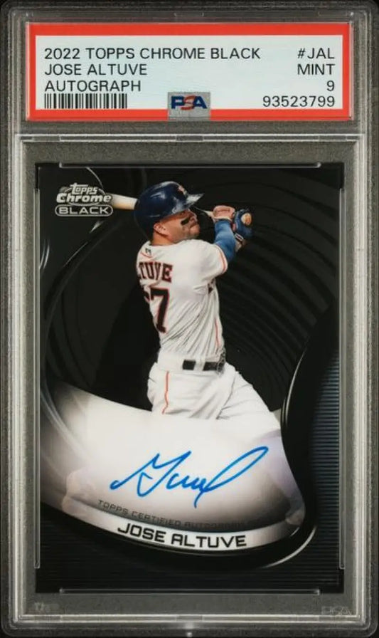 PSA-graded 2022 Topps Chrome Black Jose Altuve autographed baseball card Houston Astros