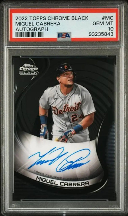 PSA 10 GEM MINT Miguel Cabrera autographed 2022 Topps Chrome Black baseball card