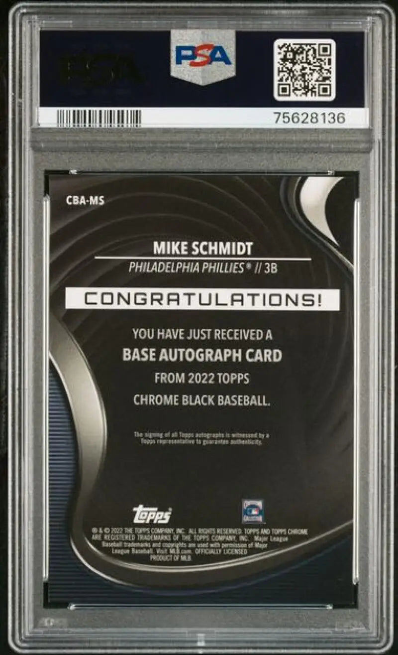 PSA 10 GEM MINT Mike Schmidt autograph baseball card in protective case, Philadelphia Phillies