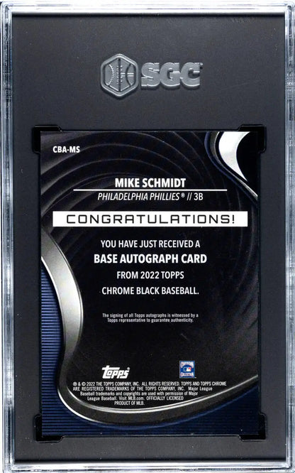 Black and silver redemption notice for 2022 Topps Chrome Black Mike Schmidt card