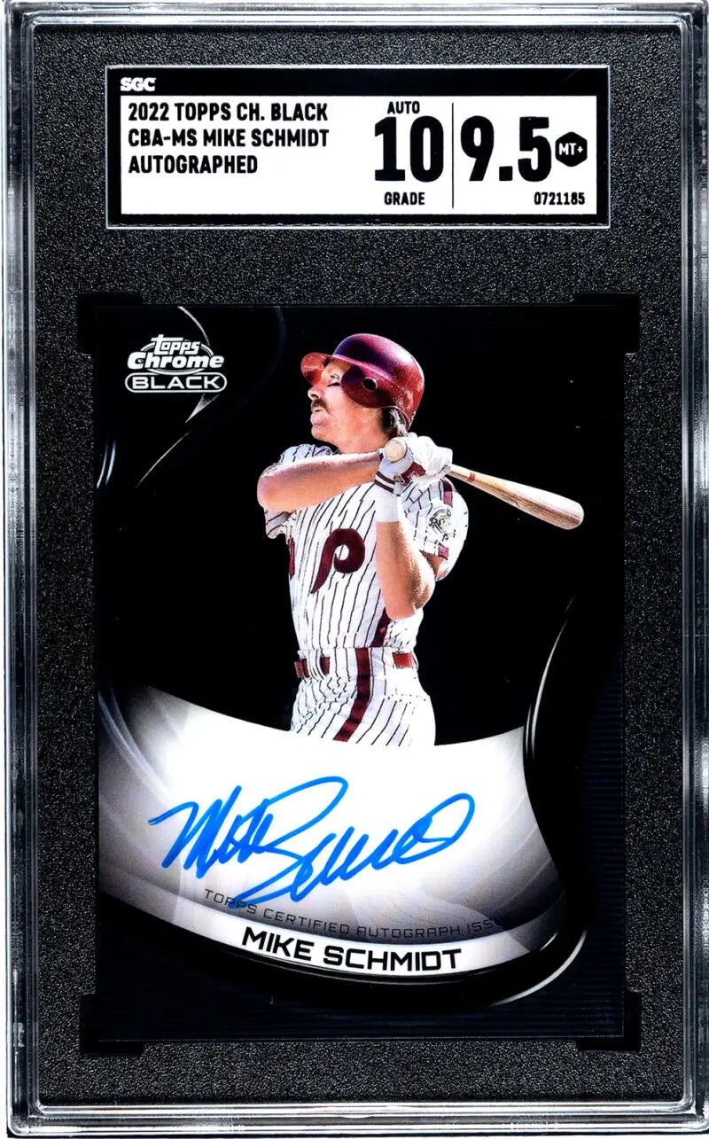 Graded 2022 Topps Chrome Black Mike Schmidt Autographed Baseball Card in Batting Stance