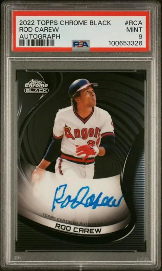 PSA-graded 2022 Topps Chrome Black Rod Carew autographed baseball card for Angels fans