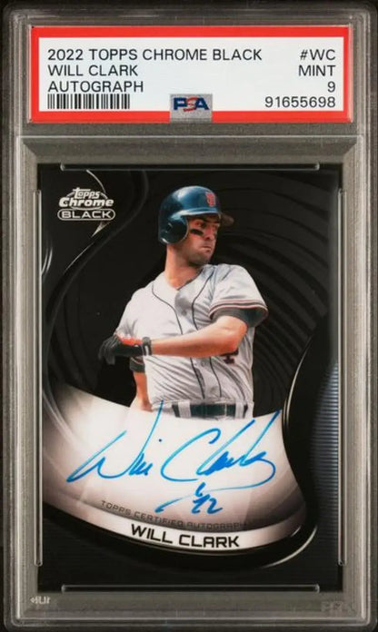 PSA 9 Mint autographed 2022 Topps Chrome Black Will Clark baseball card San Francisco Giants