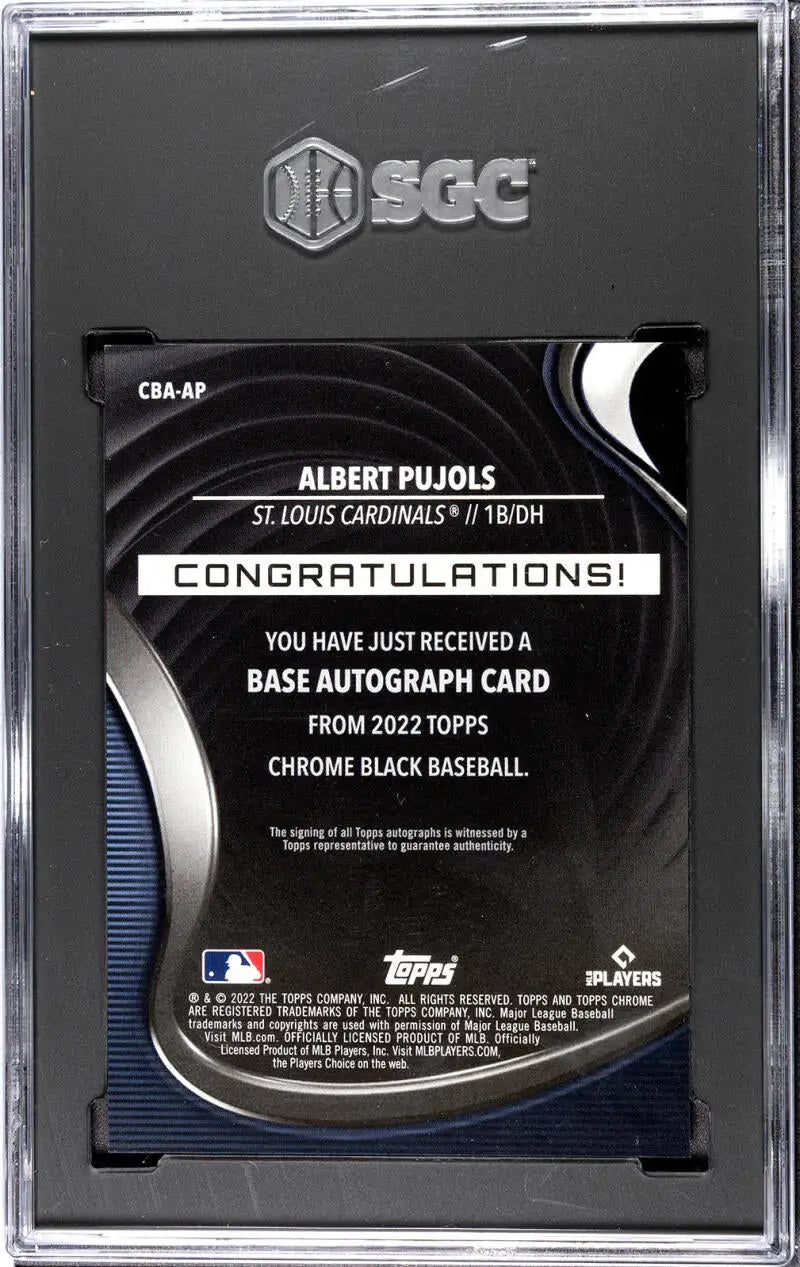 SGC-graded 2022 Topps Chrome Black Albert Pujols auto card for St. Louis Cardinals