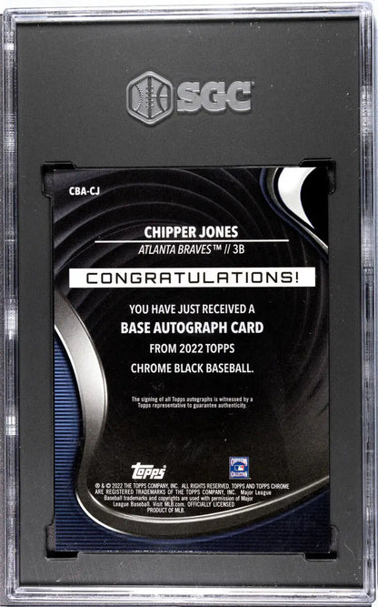 Topps Chrome Black Orange Chipper Jones Autograph Redemption Card in SGC Case