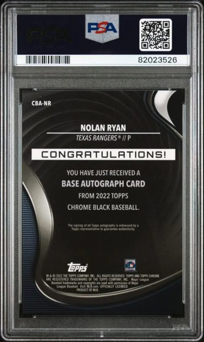 PSA-graded Topps Chrome Black Orange Nolan Ryan baseball card with auto notification