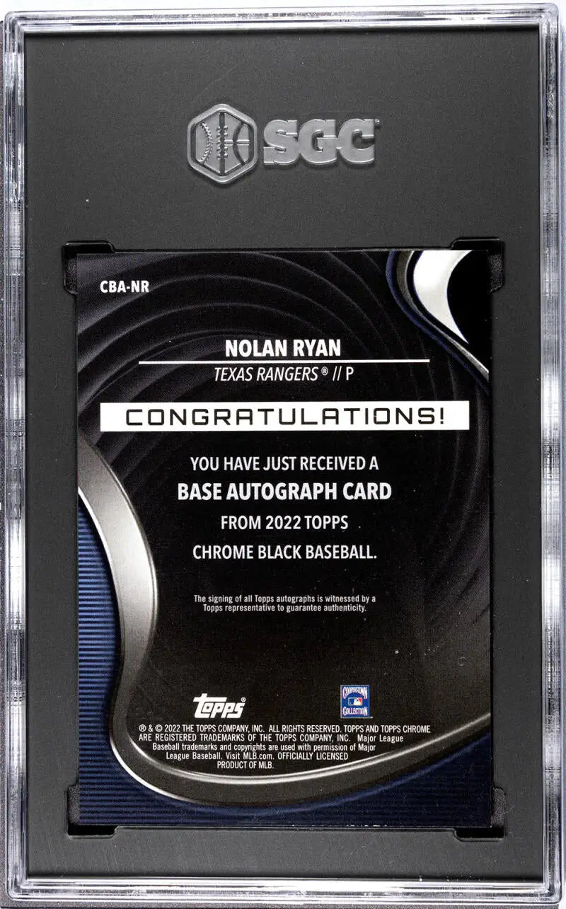 SGC-graded Topps Chrome Black Nolan Ryan autograph redemption card Texas Rangers 7/25