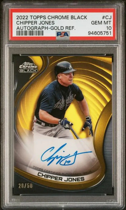 PSA 10 GEM MINT 2022 Topps Chrome Black Chipper Jones Atlanta Braves autographed card 34/50