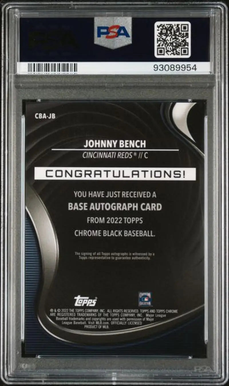 PSA-graded Topps Chrome Black Refractor Gold Johnny Bench autograph card 28/50