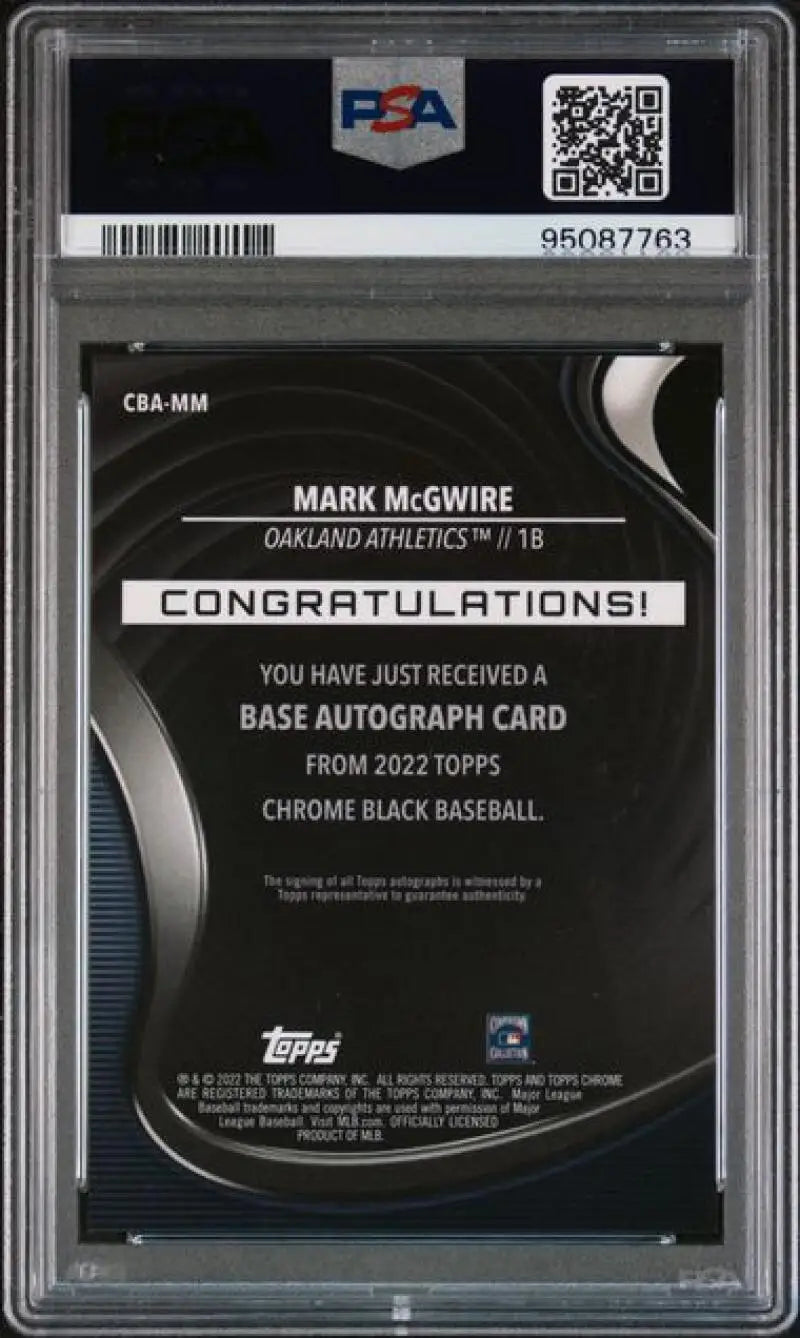 PSA-graded Topps Chrome Black Mark McGwire autographed baseball card back authentication