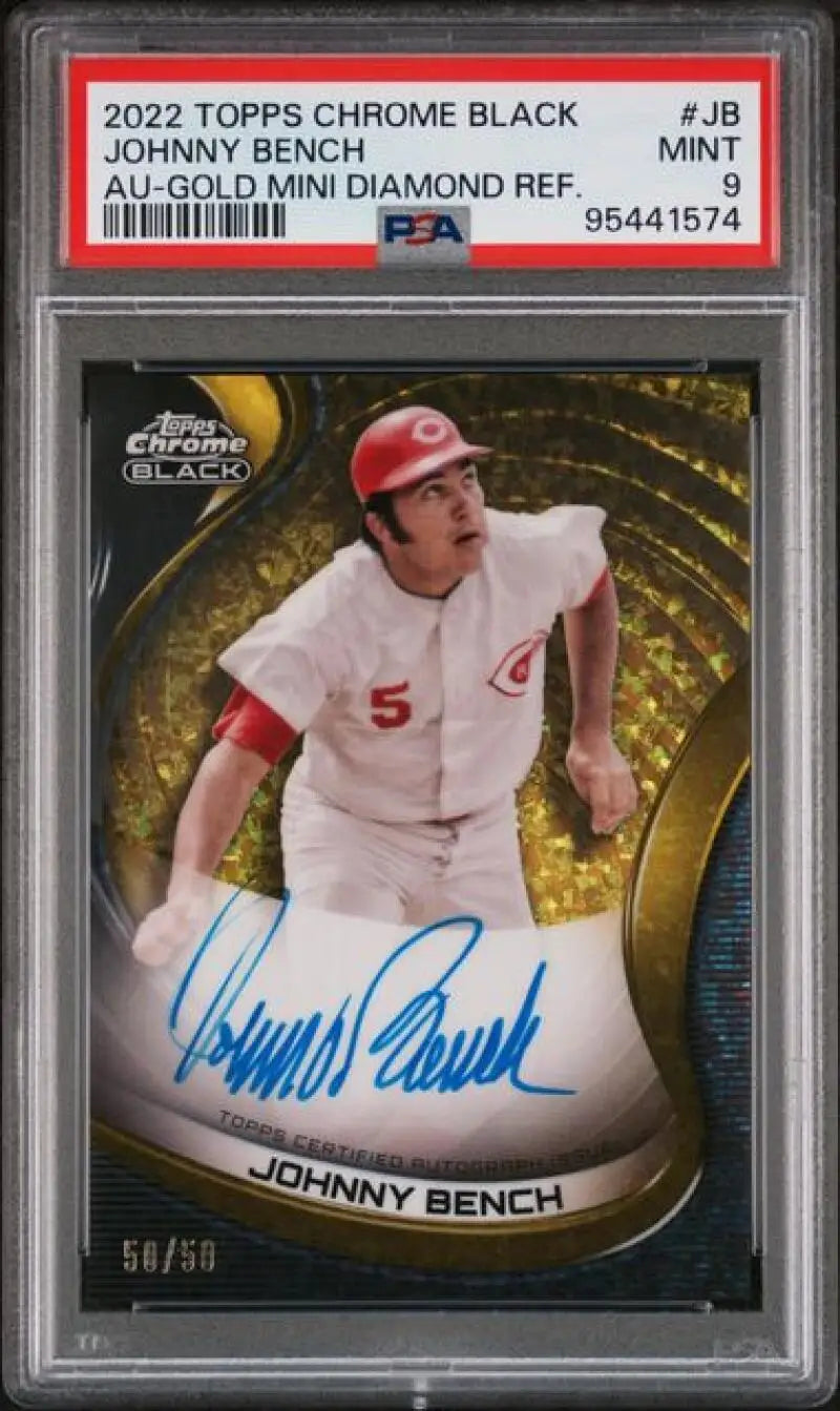 PSA-graded 2022 Topps Chrome Black Johnny Bench autographed baseball card Cincinnati Reds