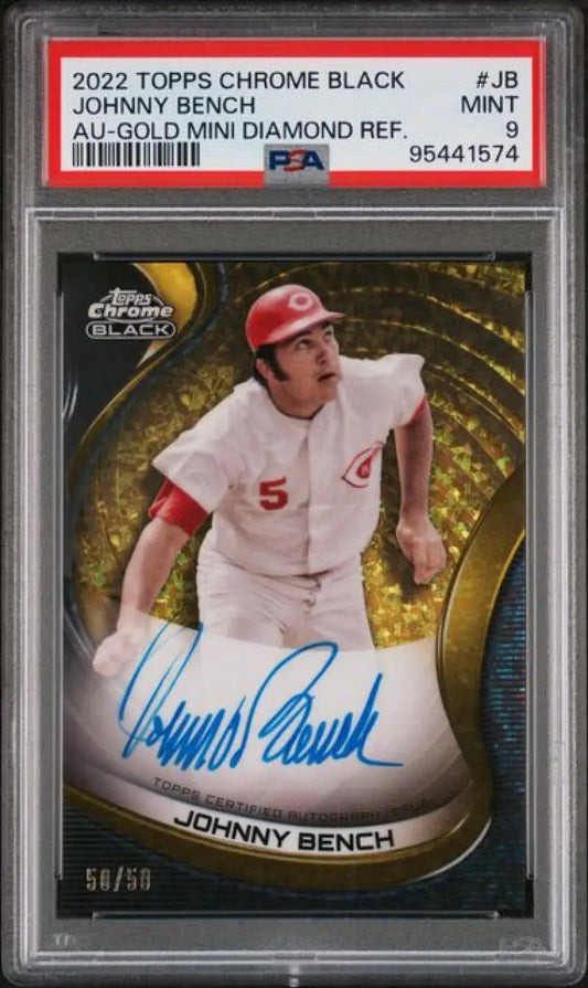 PSA-graded 2022 Topps Chrome Black Johnny Bench autographed baseball card Cincinnati Reds