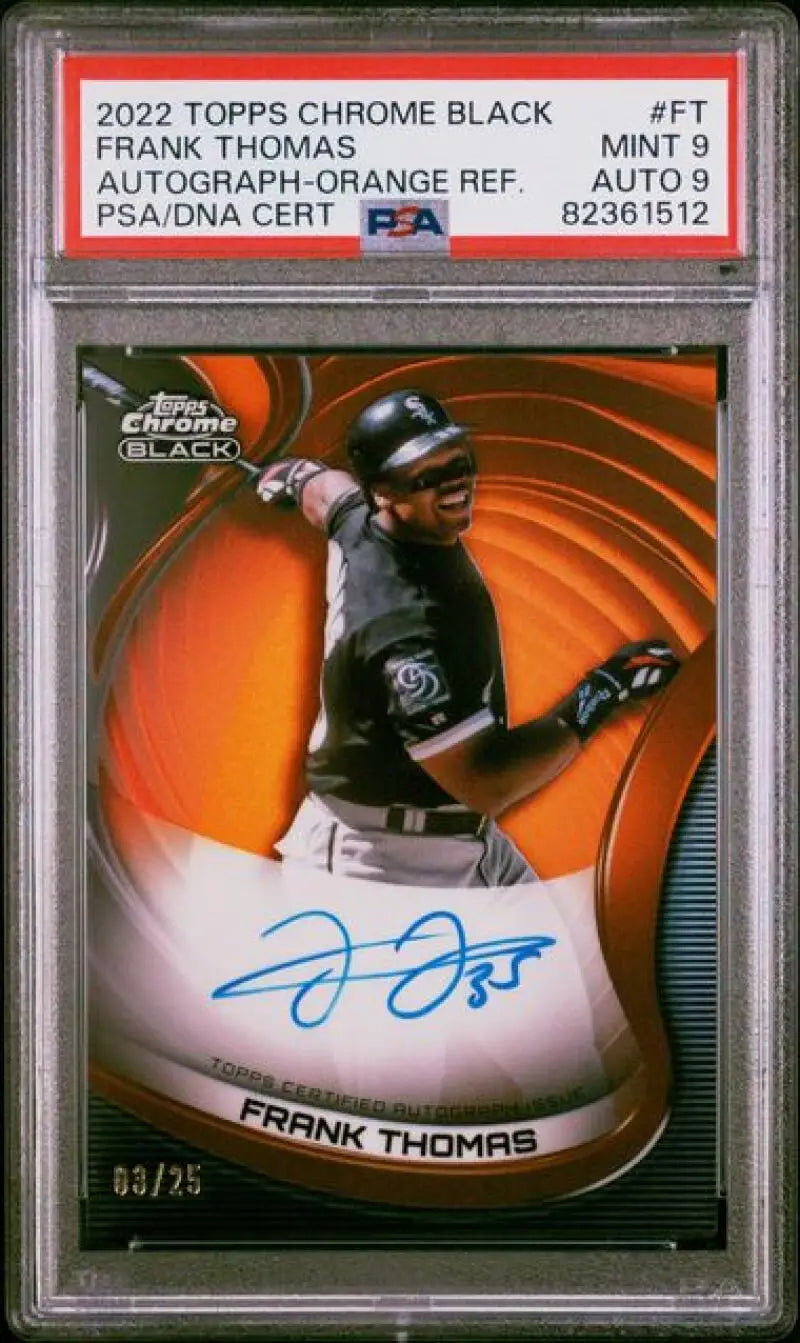 PSA 9 Mint Frank Thomas Autographed 2022 Topps Chrome Black Orange Swirl Chicago White Sox Card