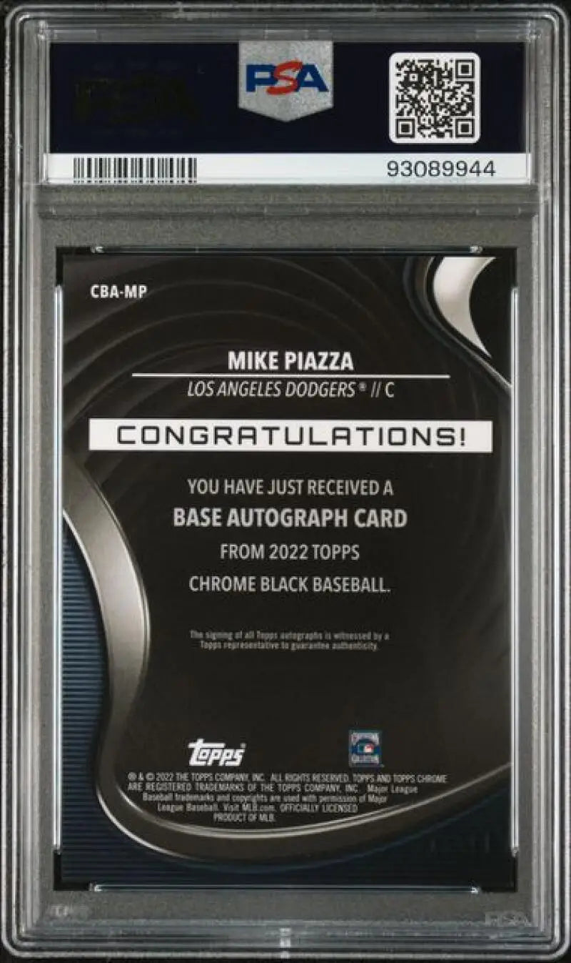 Mike Piazza Autograph on 2022 Topps Chrome Black Refractor Orange Baseball Card PSA 10