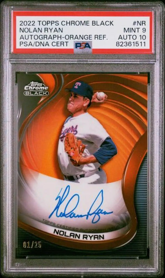 PSA-graded 2022 Topps Chrome Black Refractor Orange autographed Nolan Ryan card Texas Rangers