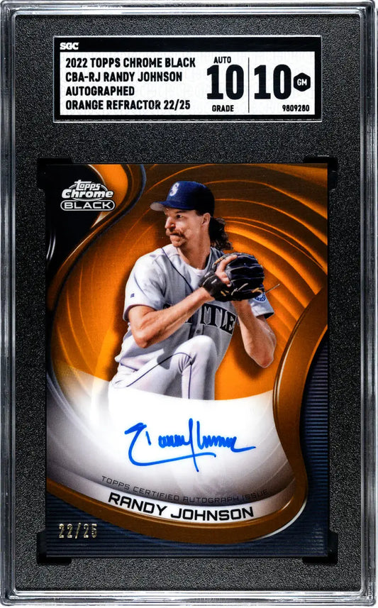 Graded Randy Johnson Seattle Mariners Black Refractor Orange Auto Baseball Card