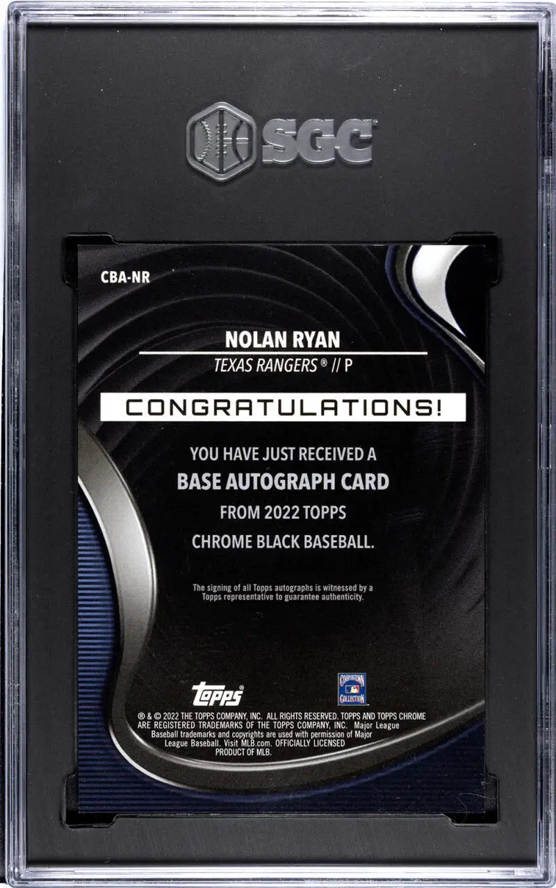 SGC-graded 2022 Topps Chrome Black Refractor Nolan Ryan Auto notification card