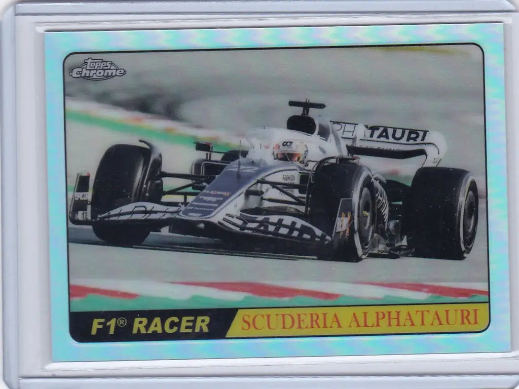 Formula 1 racing car from Scuderia AlphaTauri in action for Topps Chrome Formula collectibles