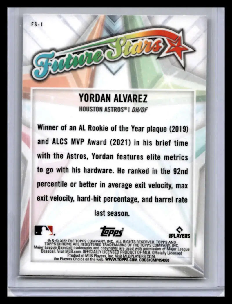 Baseball card of Yordan Alvarez, Houston Astros, featuring Future Stars branding