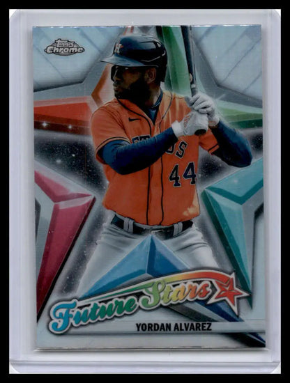 Baseball card of Yordan Alvarez in orange jersey 44 for Houston Astros collectors