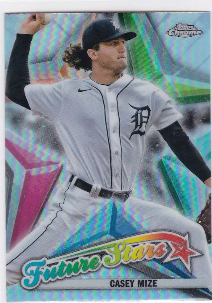 Baseball card of Casey Mize in mid-throw, showcasing Future Stars Detroit talent