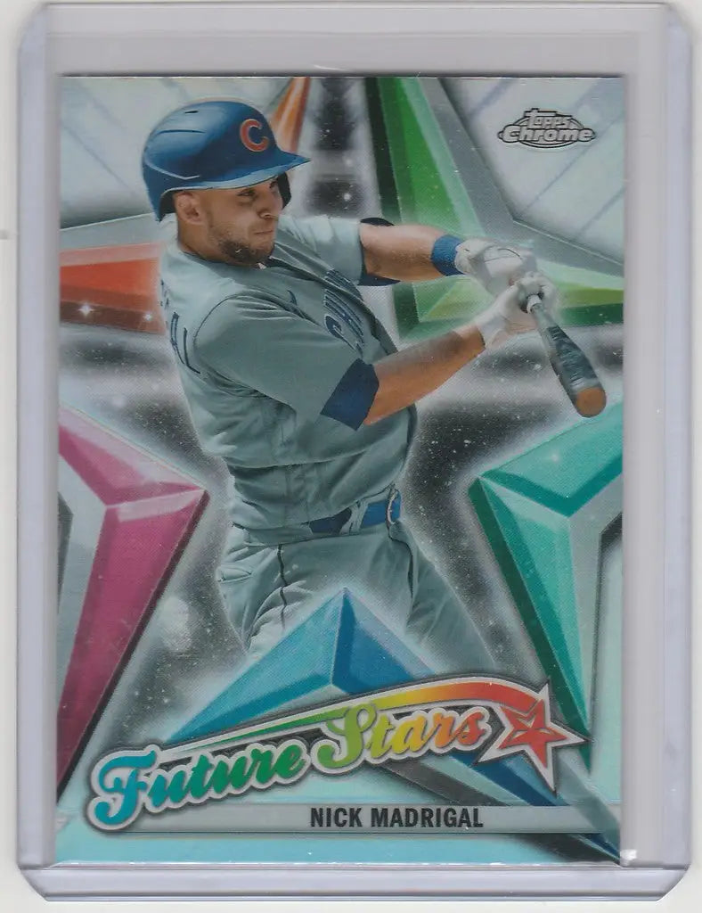 Baseball trading card of FS3 Nick Madrigal in blue uniform, Topps Chrome Future Stars