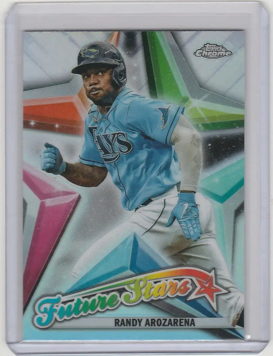 Baseball card of FS6 Randy Arozarena in light blue jersey for Topps Chrome Future Stars