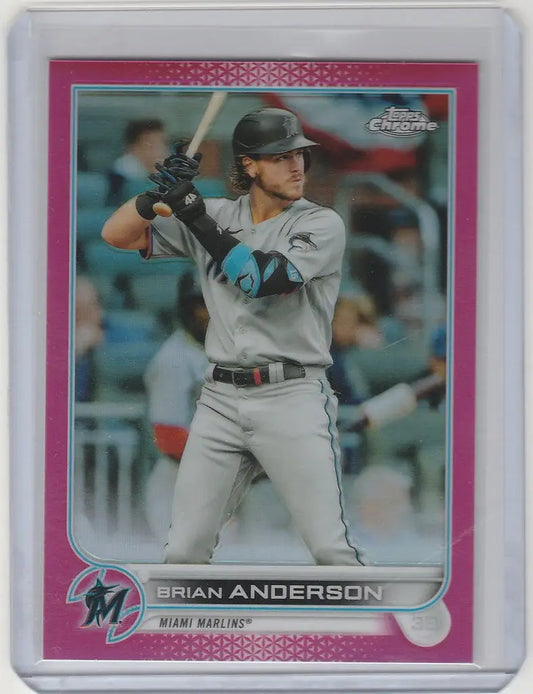 Baseball card of Brian Anderson Miami Marlins in batting stance, Topps Chrome Magenta