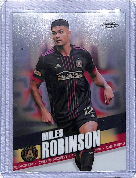 Miles Robinson Atlanta United player on 2022 Topps Chrome MLS trading card in black jersey