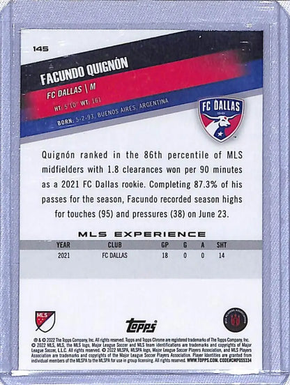 Soccer trading card of Facundo Quignon from FC Dallas, a Chrome MLS Soccer collectible