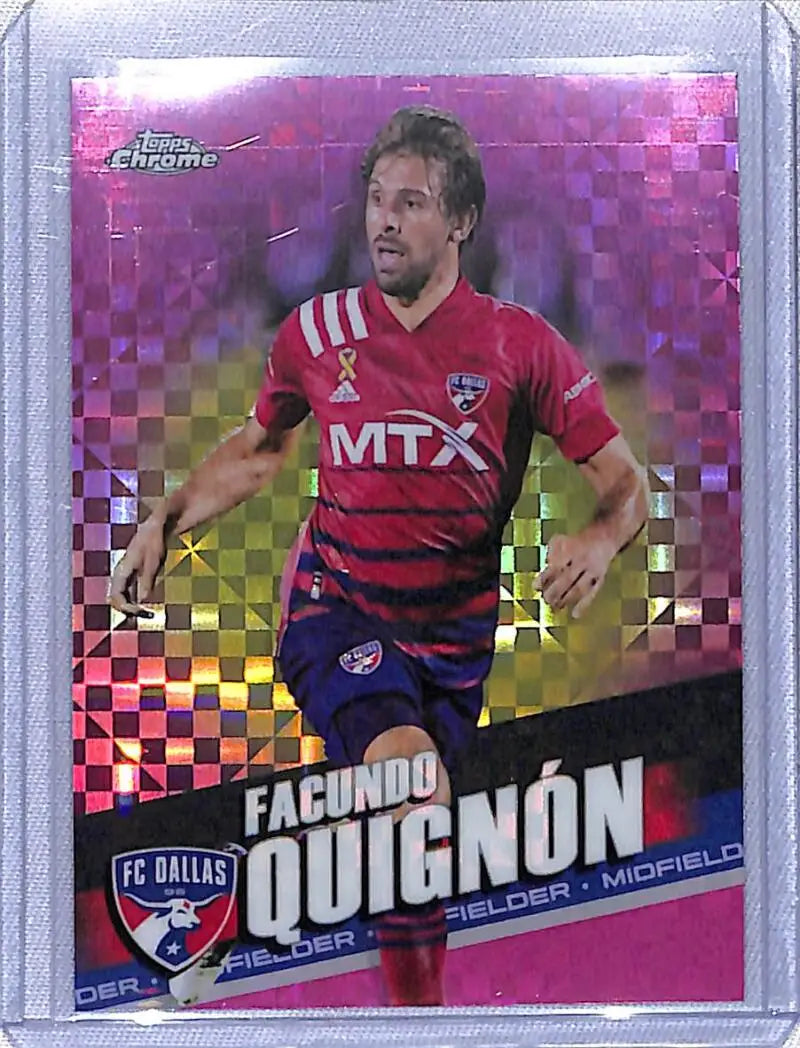 Pink and rainbow chrome MLS soccer trading card of FC Dallas player Facundo Quignon