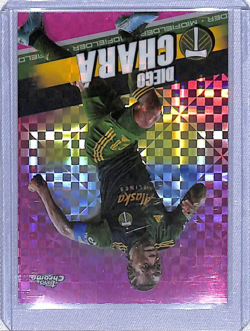 Holographic Topps Chrome trading card of Diega Chara in Oakland Athletics uniform