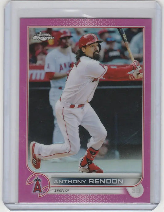 Baseball card of Anthony Rendon swinging for Los Angeles Angels, Topps Chrome Pink