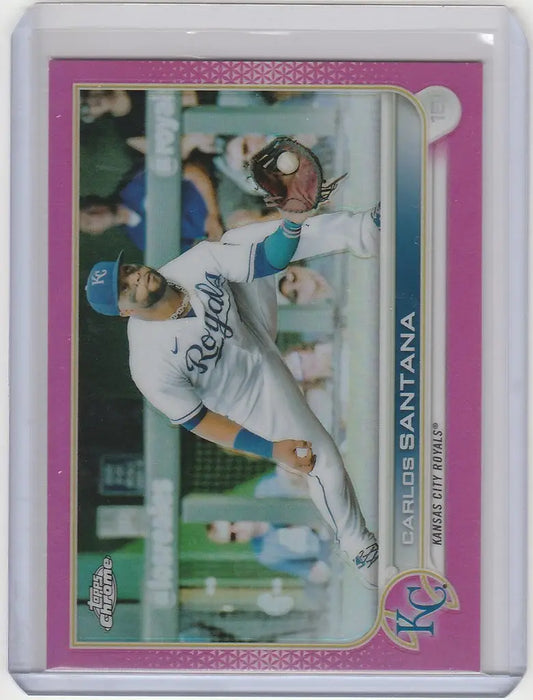 Baseball card of pitcher in Kansas City Royals uniform from Topps Chrome Pink set