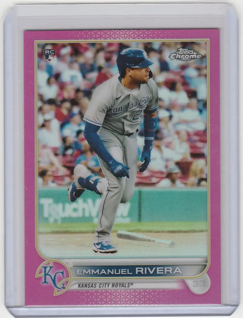 2022 Topps Chrome Pink Kansas City Royals card of Emmanuel Rivera in away uniform