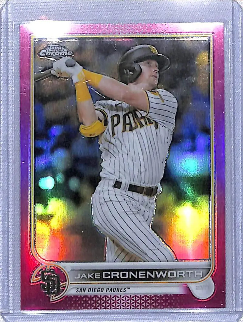 Holographic Topps Chrome Pink card of Jake Cronenworth from the San Diego Padres