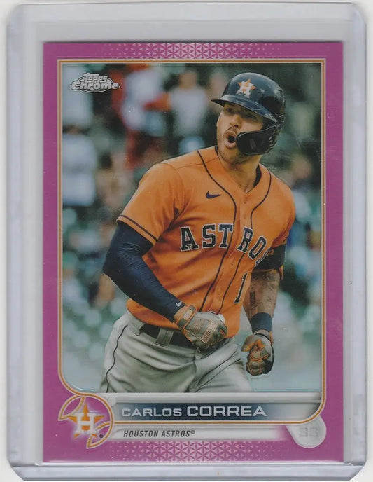 Carlos Correa Houston Astros trading card from 2022 Topps Chrome Pink set