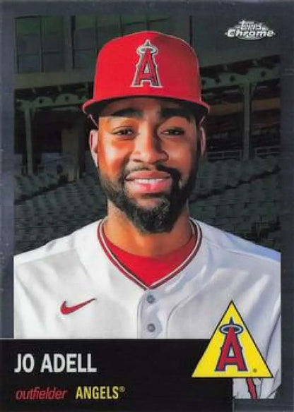 Baseball card of Jo Adell in Los Angeles Angels uniform from Topps Chrome Platinum Anniversary