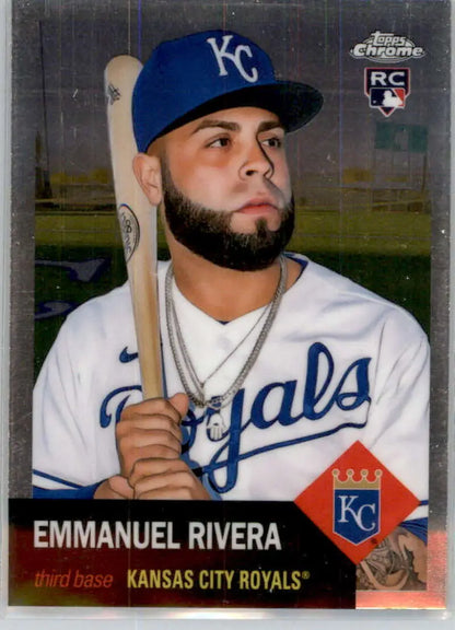 Kansas City Royals baseball card featuring Emmanuel Rivera in white jersey and blue cap