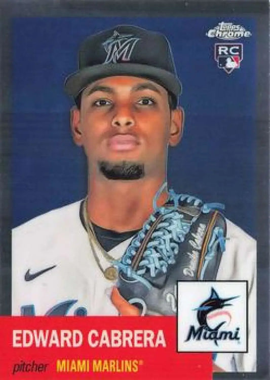 Edward Cabrera Miami Marlins rookie baseball card in team uniform and cap