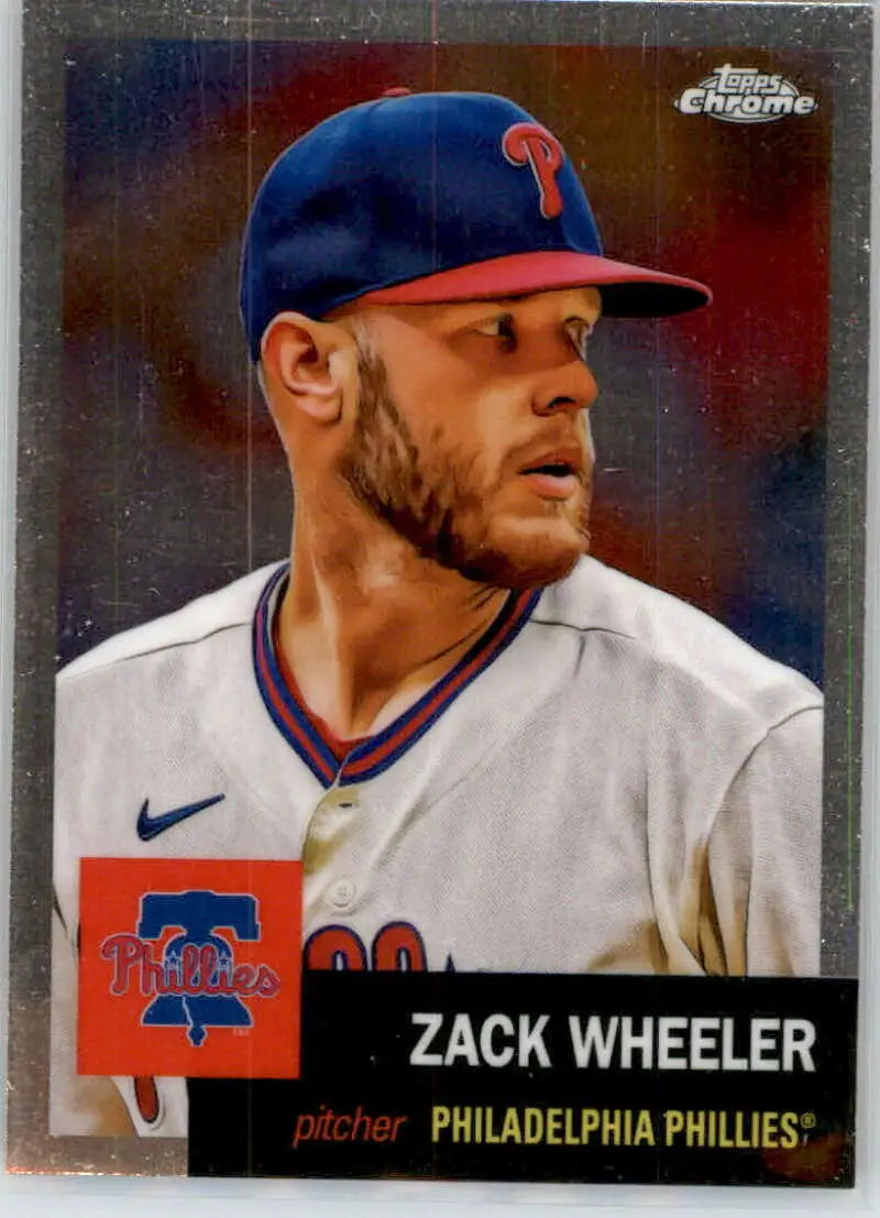 Baseball trading card of Zack Wheeler in white uniform and blue cap from Topps Chrome Platinum