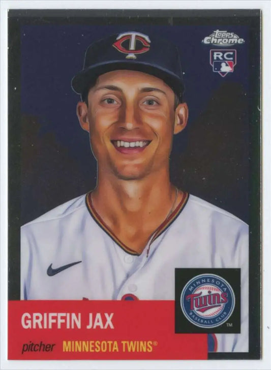 Minnesota Twins baseball card of pitcher in home uniform from 2022 Topps Chrome