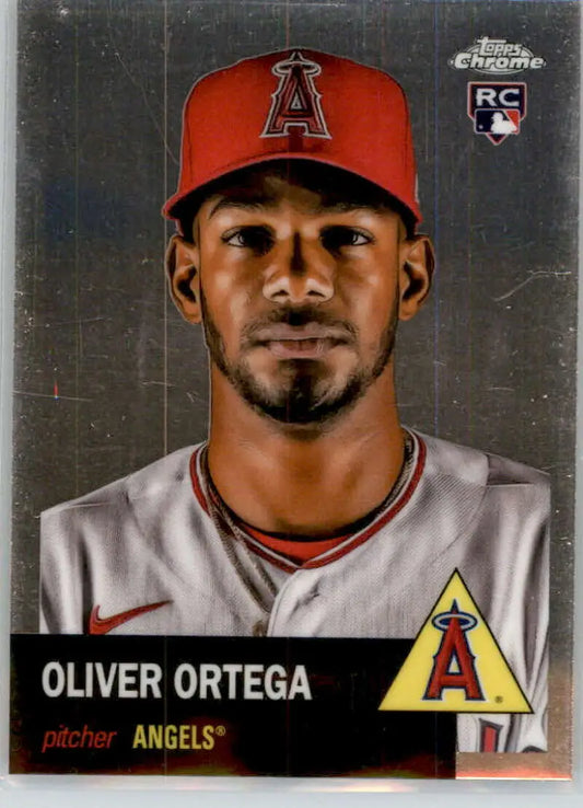 Baseball card of Los Angeles Angels player Oliver Ortega from Topps Chrome Platinum Anniversary