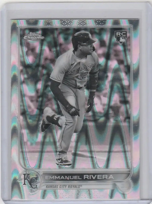 Baseball card of Emmanuel Rivera in delivery for Kansas City Royals Topps Chrome Raywave