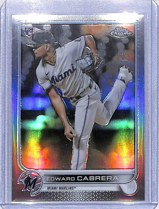 Topps Chrome Refractor of Edward Cabrera pitching for Miami Marlins