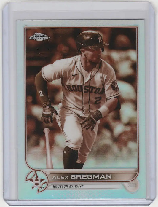 Baseball card of Alex Bregman in batting stance from Topps Chrome Sepia set