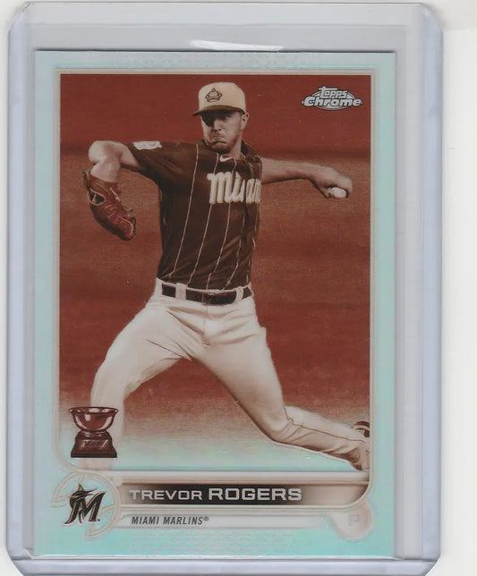 Baseball card of Trevor Rogers in Miami Marlins uniform from Topps Chrome Sepia