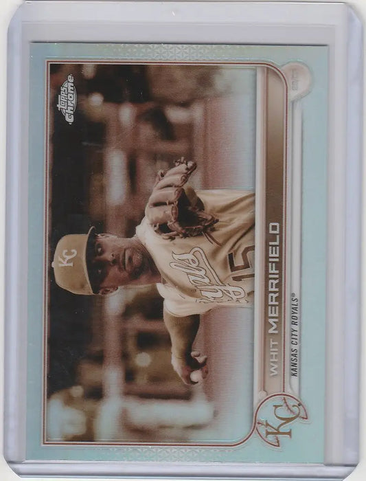 Baseball trading card of pitcher Whit Merrifield for Topps Chrome Sepia Kansas City Royals