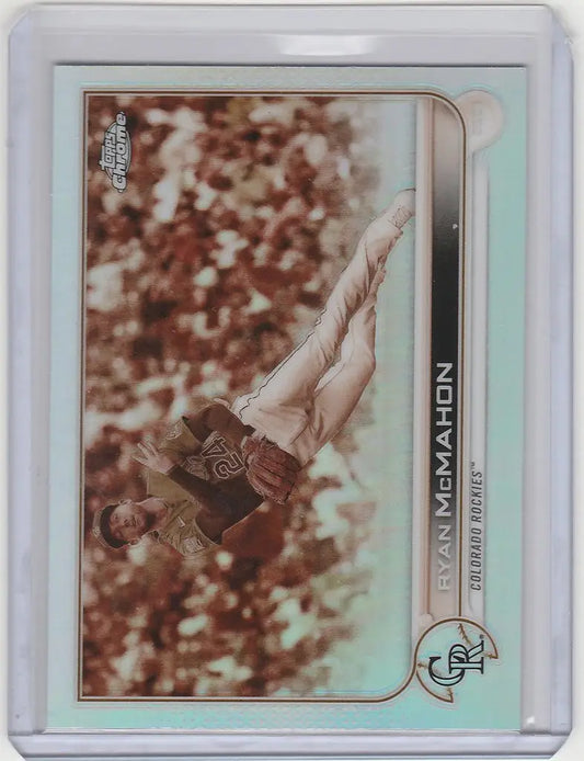 Baseball trading card of Ryan McMahon mid-swing from Topps Chrome Sepia series